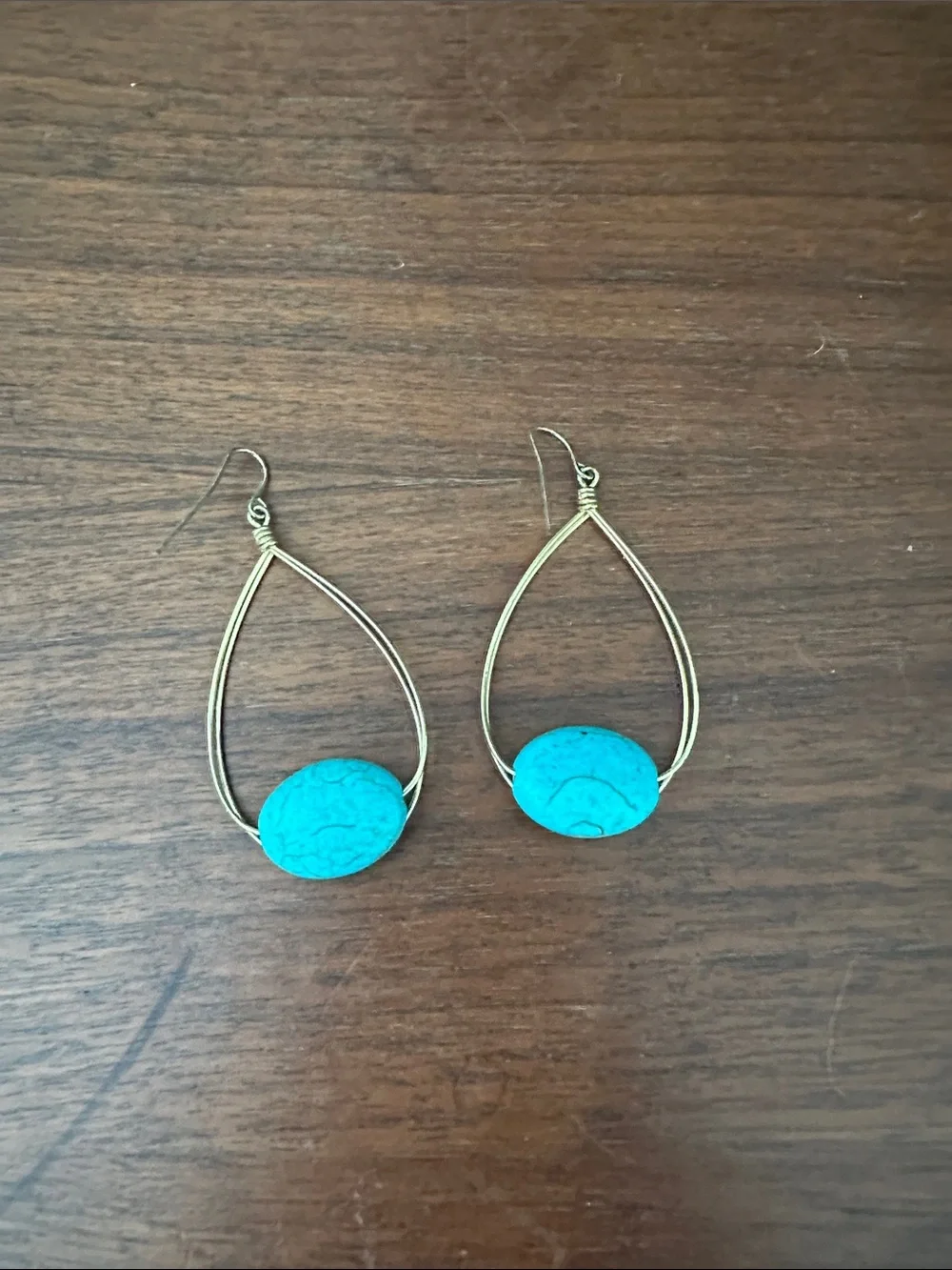 Turquoise Teardrop Wire Earrings - Women Jewelry